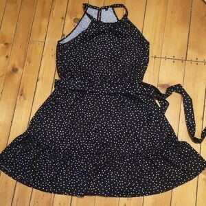 Black and White Polka Dot Dress With Pockets, L